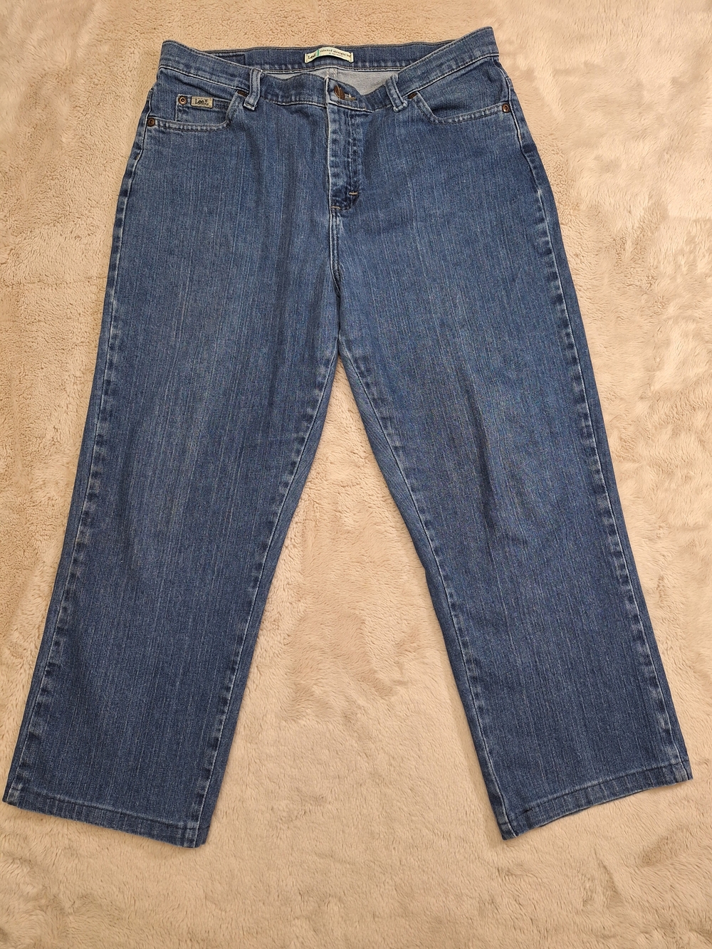 Lee Womens Blue Medium Wash Straight Leg 5-Pocket Denim Jeans Size 12 SHORT